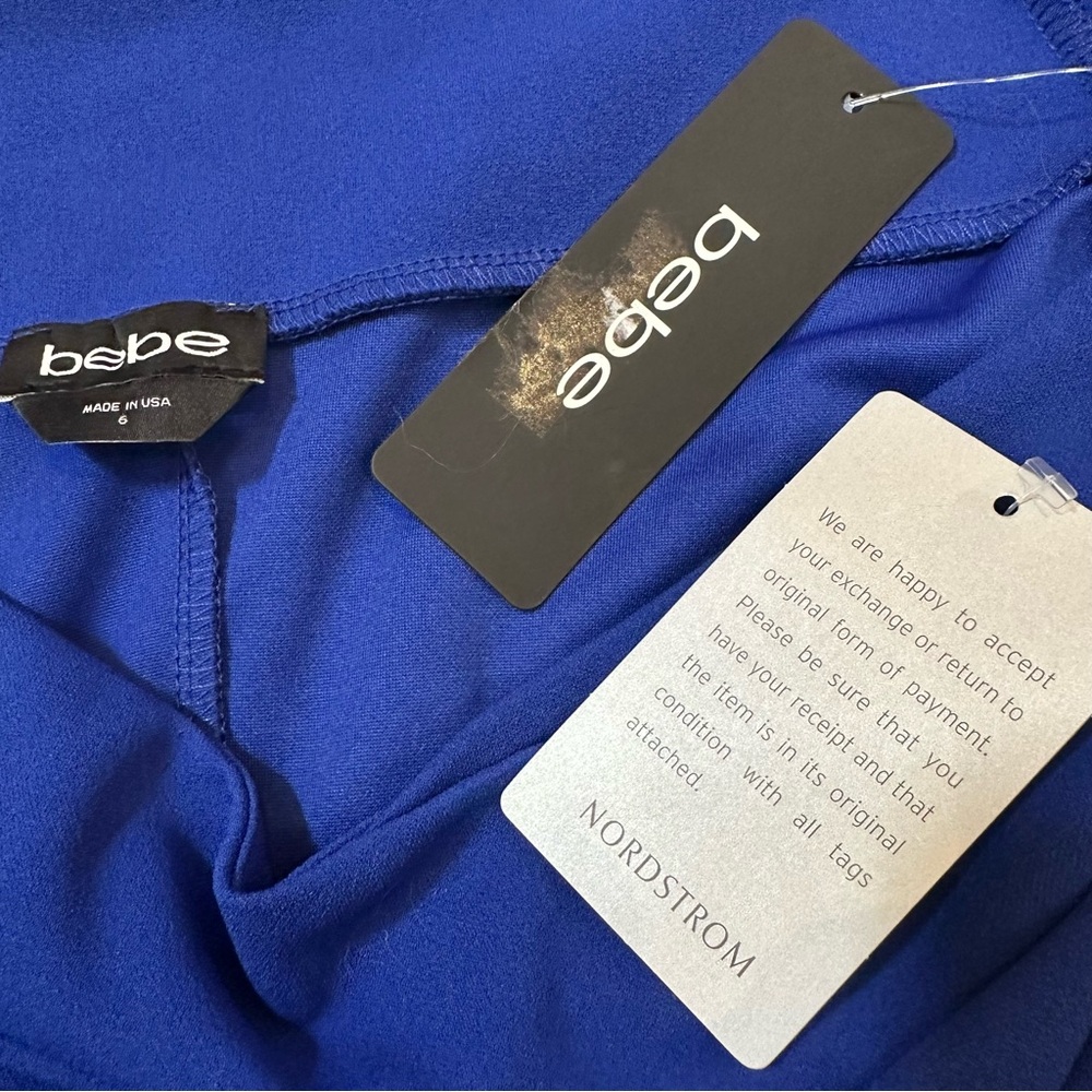 BEBE NWT Elegant Blue Off-Shoulder Dress - Picture 7 of 10